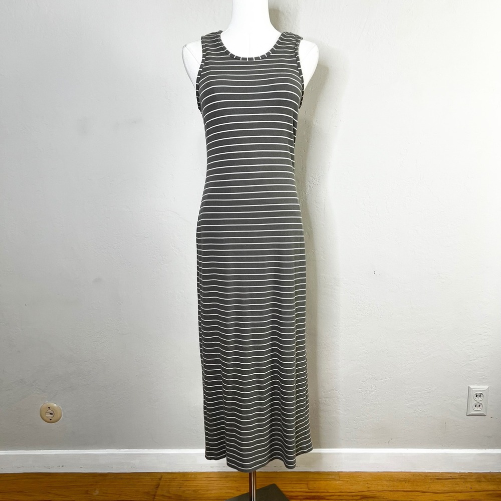 MARINE LAYER Striped Ribbed Knit Maxi Dress Sleeveless Tank Style‎ Gray White S